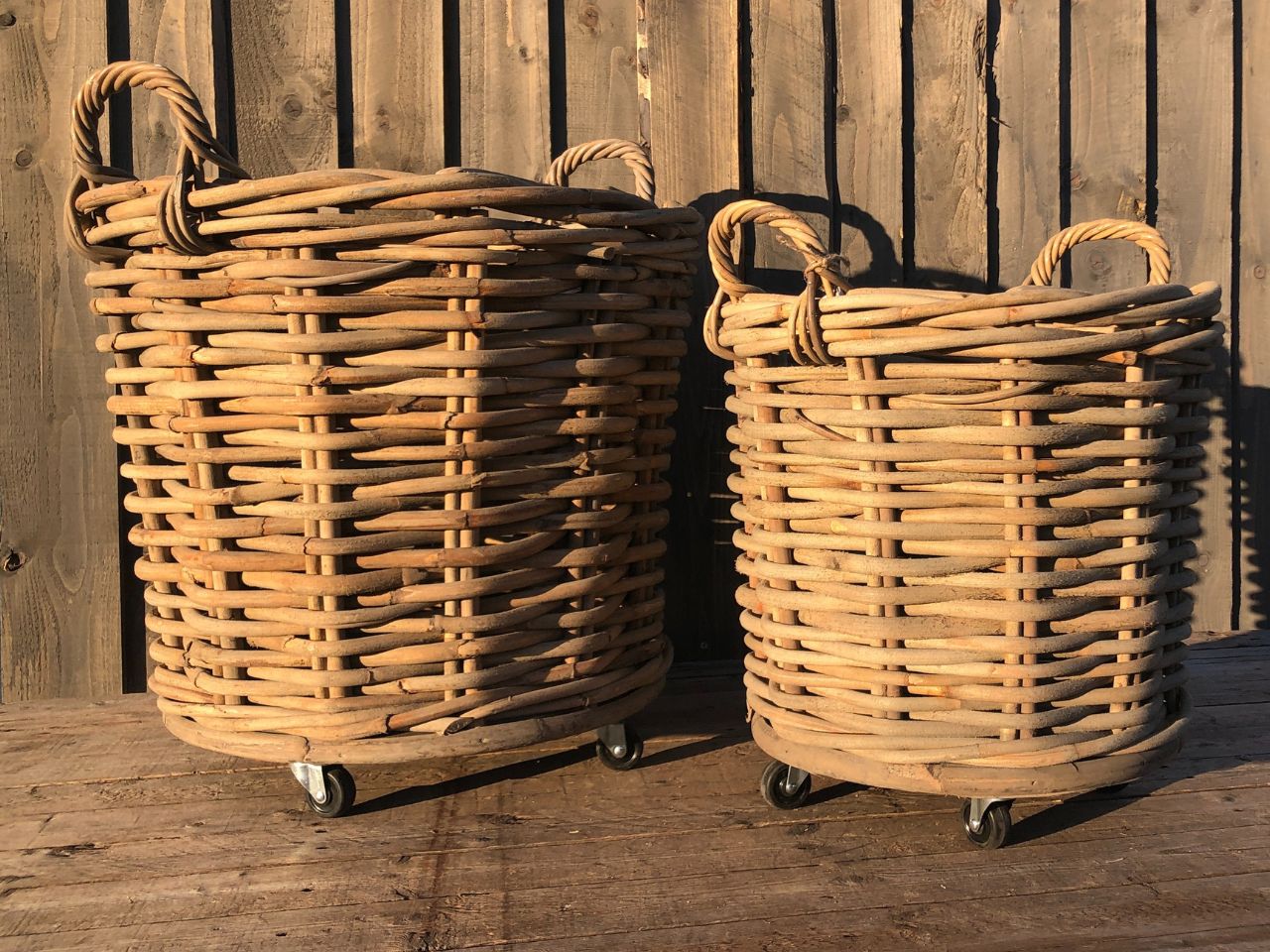 Large round baskets set with wheels