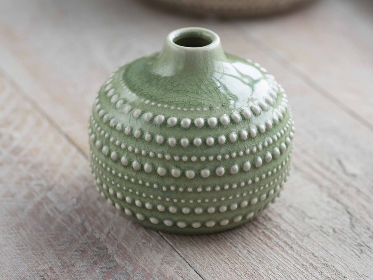 Sage hand glazed bottle with bobbled design