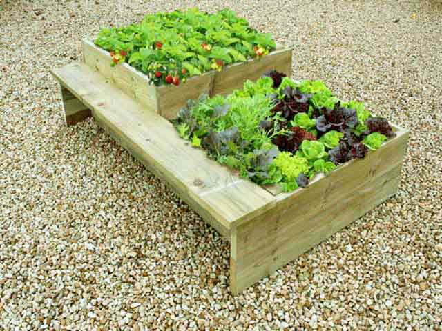 2 Tier Raised Vegetable Bed with Attached Garden Bench