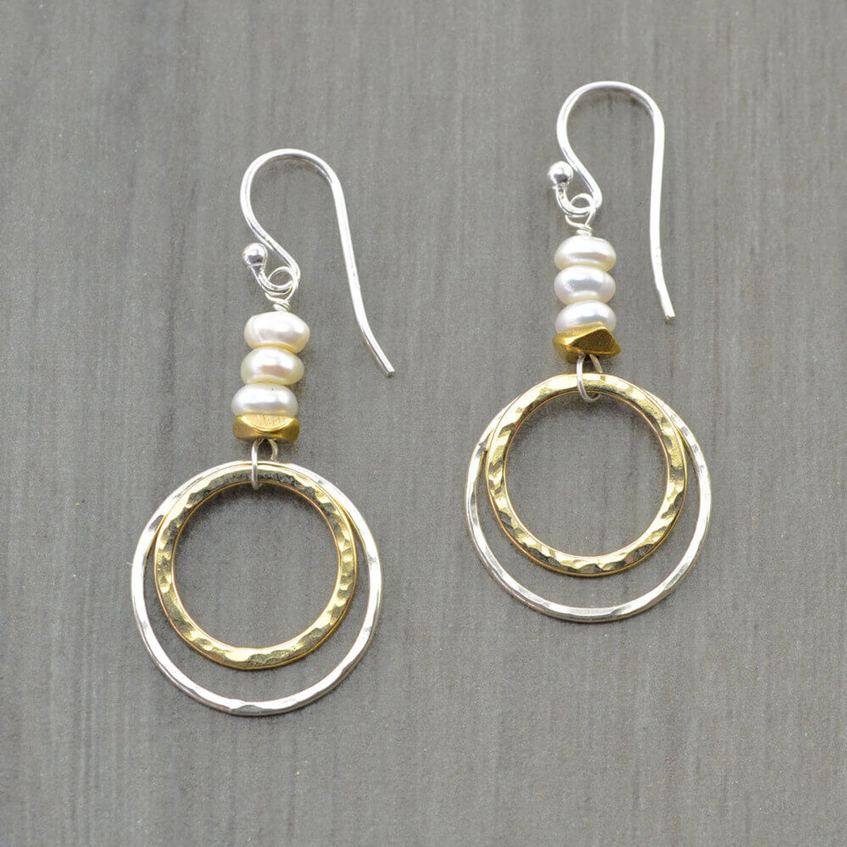 Handmade Double Hoop Pearl Earrings | Plumb Line Jewelry