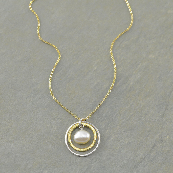 Handmade Double Hoop Pearl Earrings | Plumb Line Jewelry