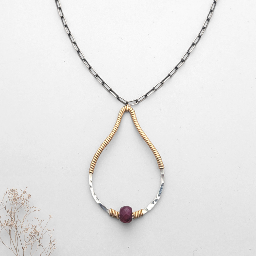 Ruby Wrapped Teardrop Necklace