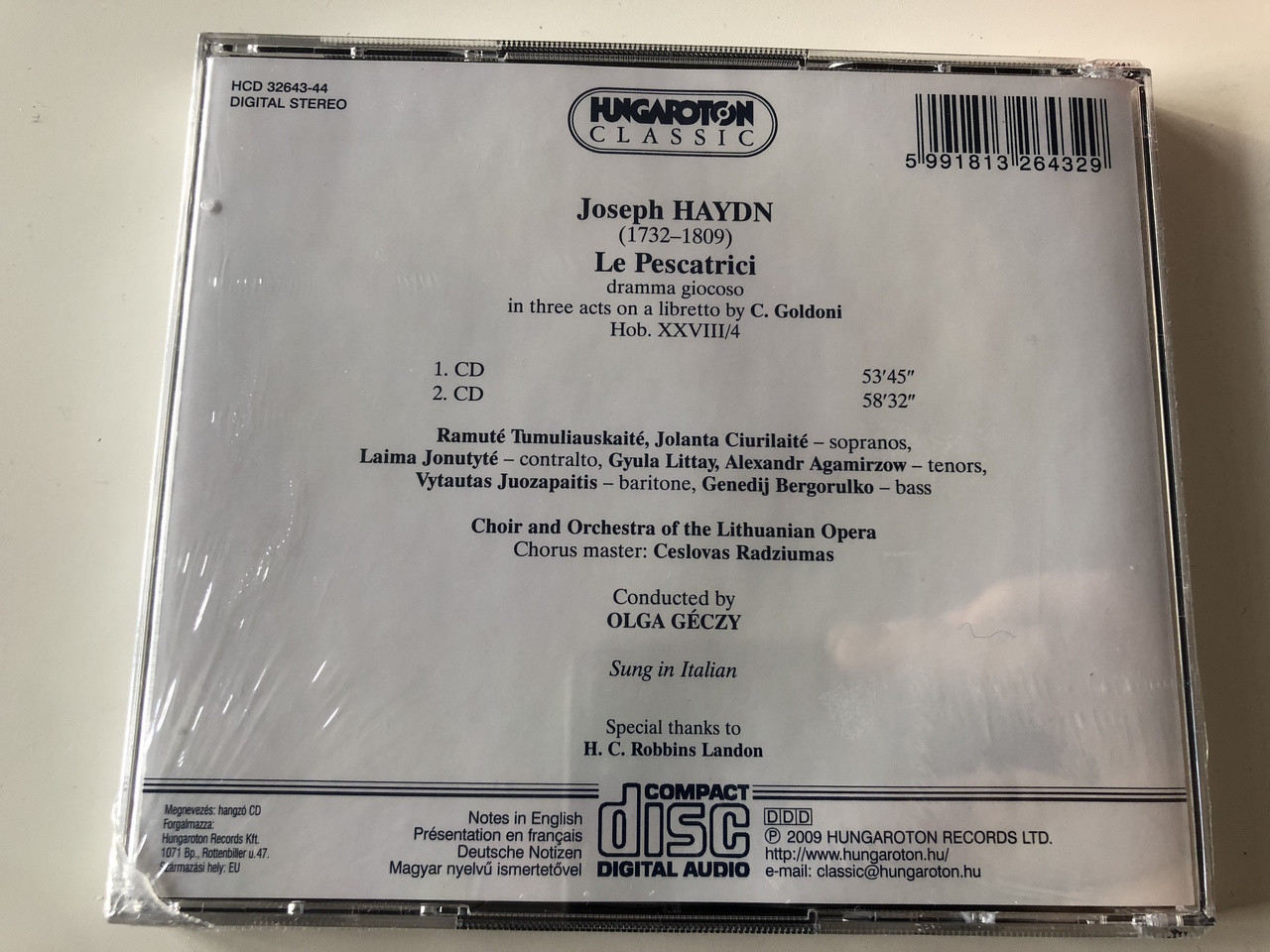 Joseph Haydn - Le Pescatrici / Audio CD Hungaroton Classis / HCD 32643-44 /  Choir and Orchestra of the Lithuanian Opera Conducted by Olga Géczy / Sung