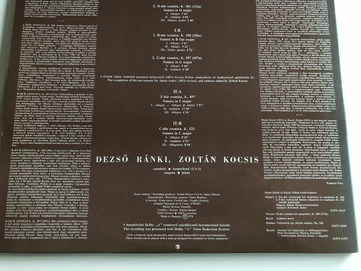 ハンガリー2discs LP Dezso Ranki, Zoltan Kocsis Mozart, Sonatas For Piano Duet (Complete) SLPX1179495 HUNGAROTON /00660 Mozart - Sonatas For Piano Duet (Complete) / Dezső Ránki