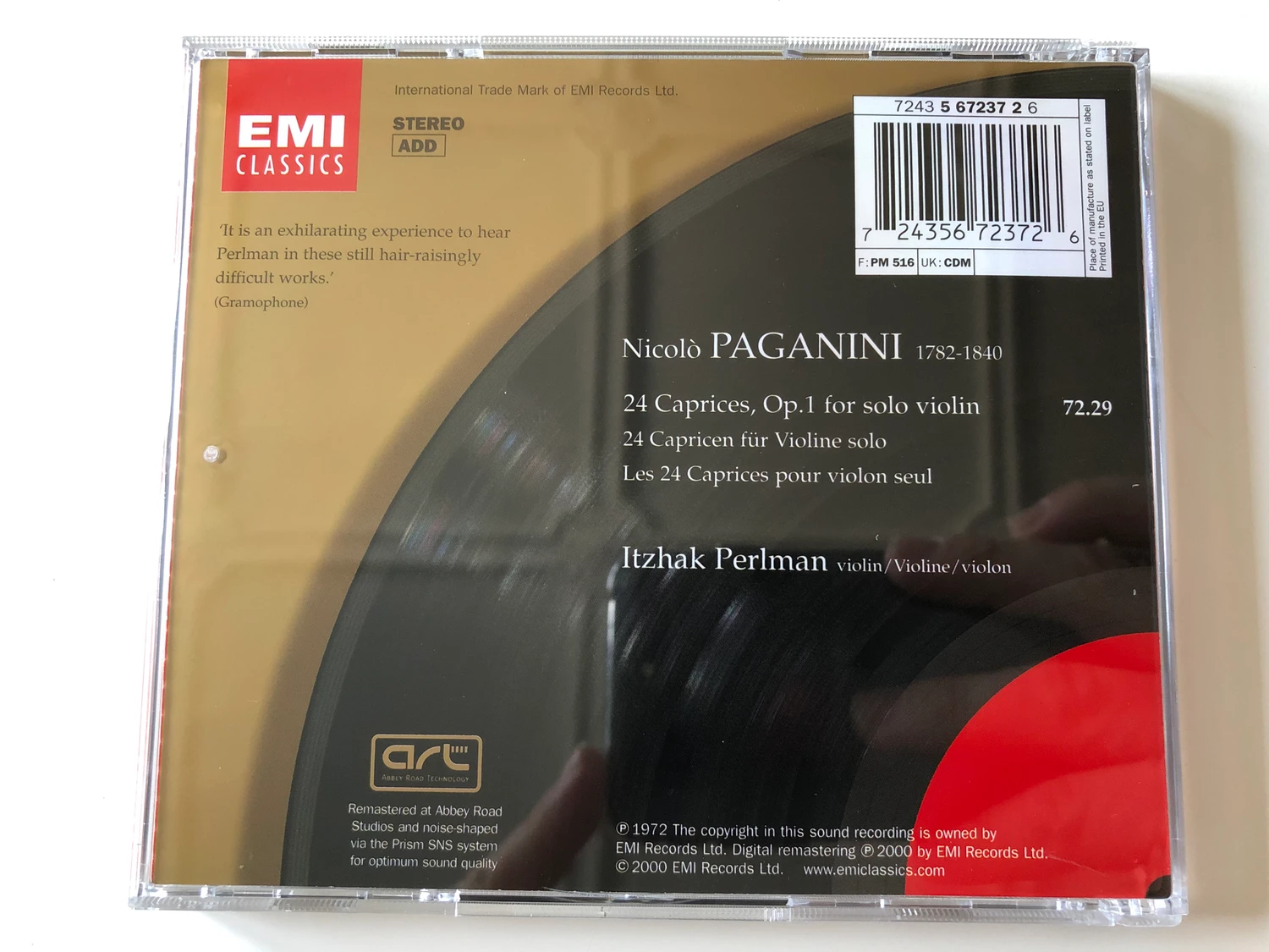 Paganini ‎– 24 Caprices / Itzhak Perlman / Great Recordings Of The