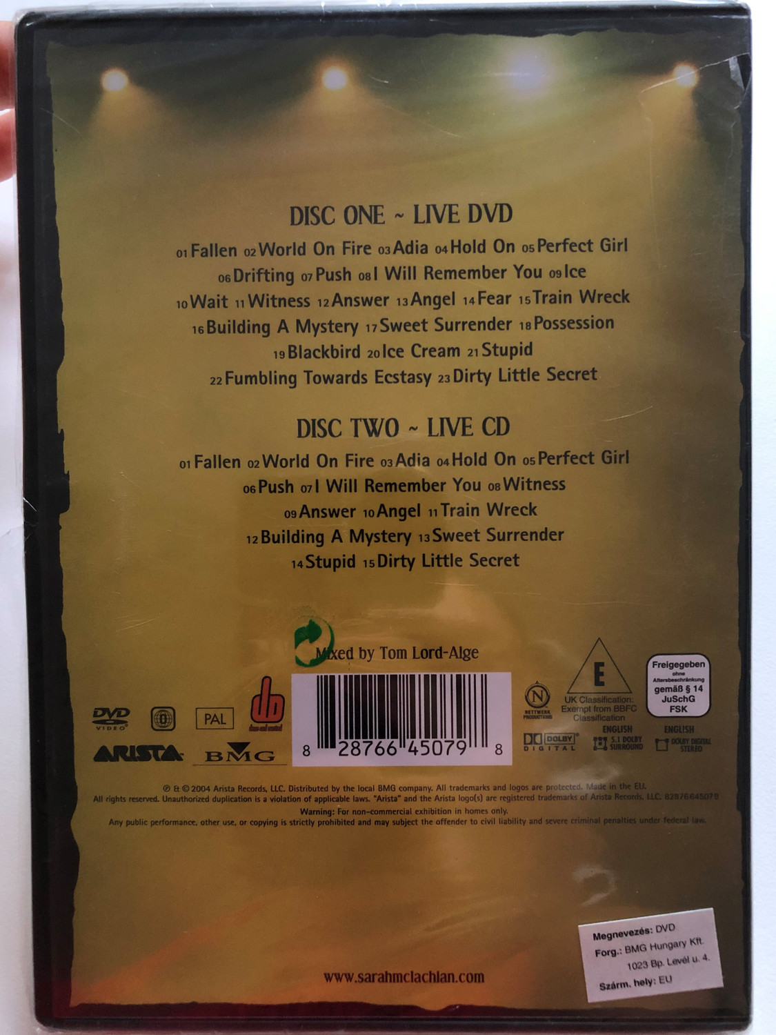Sarah Mclachlan - Afterglow Live DVD 2004 Special 2 disc DVD/CD