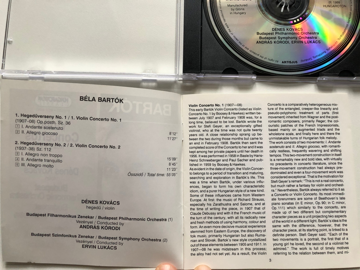 クラシック CD Lukacs; Budapest P.O. Bartok;Violin Concertos 1&amp;amp;2  HCD31041  /00110 Bartók: Violin Concertos - Hungaroton: HCD31041 - download