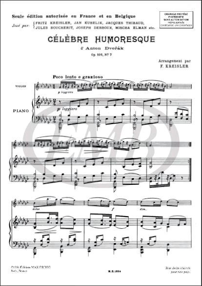 Antonín Dvořák: Humoresque, Op. 101, No. 7 for Violin and Piano