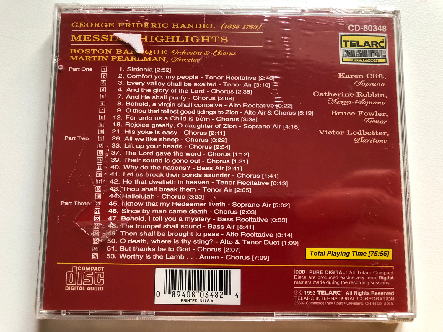 Handel: Messiah (Highlights) - Martin Pearlman, Karen Clift