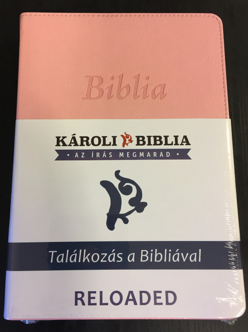 Copy of Hungarian Karoli Reloaded Bible PU Imitation Leather Cover Pink / Magyar Biblia revideált Károli középméretű, rózsaszín, műbőr / Words of God and Words of Jesus in RED (5999883910528)