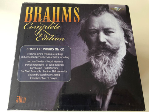 Brahms Complete Edition / Complete Works On CD Features award-winning recordings and acclaimed performers/ensembles, including Jaap van Zweden, Yehudi Menuhin, Daniel Barenboim... / Brilliant Classics Box Set 58x Audio CD 2014 / 94860