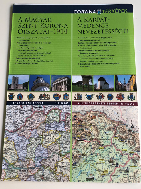 A Magyar Szent Korona Országai - 1914 (1:1 160 000) / A Kárpát-medence nevezetességei (1:1 160 000) - duótérkép / The states of the Hungarian Crown - 1914 - Sights of the Carpathian Basin dual map / Corvina Térképek (9789631361100)