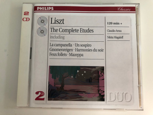 Liszt – The Complete Etudes, including La campanella, Un sospiro, Gnomenreigen, Harmonies du soir, Feux follets, Mazeppa / Claudio Arrau, Nikita Magaloff ‎/ Philips ‎2x Audio CD 1997 / 456 339-2