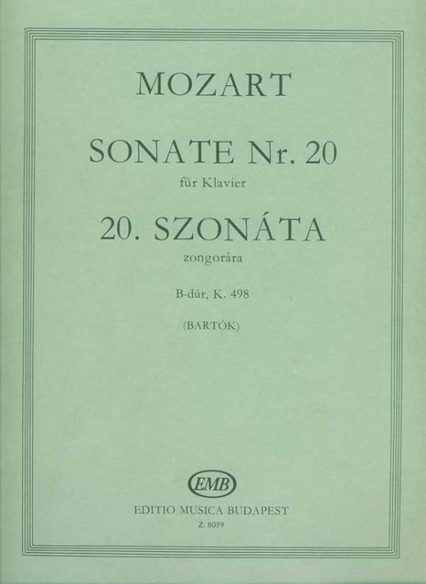 Mozart, Wolfgang Amadeus: Sonata No. 20 B-flat major, K 498 / Edited by Bartók Béla / Editio Musica Budapest Zeneműkiadó / 1977 / Szerkesztette Bartók Béla 