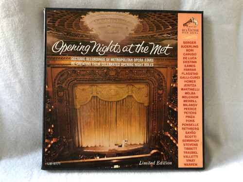  Opening Nights at the Met / Historic Recordings of Metropolitan Opera Stars Re-Creating Their Celebrated Opening Night Roles / LM-6171 / 1966 RCA VICTOR Red Seal 3 LP VINYL SET with a unique segment of the Great Gold Curtain (LM-6171)