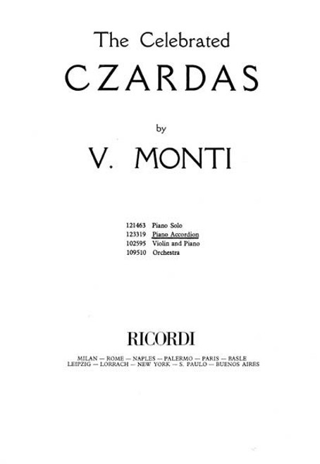 Monti, Vittorio: Czardas for Accordion / (arr. Paul Reich) / Ricordi London