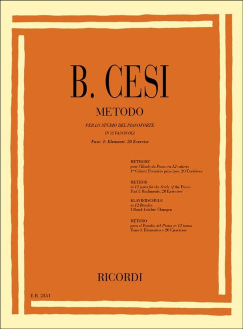 Cesi, Beniamino: METODO PER LO STUDIO DEL PF. FASC. I: ELEMENTI. 20 ESERCIZ I / Ricordi / 1984