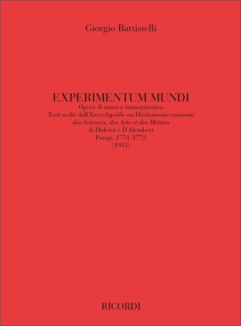 Battistelli, Giorgio: Experimentum Mundi / Opera Di Musica Immaginistica / Ricordi / 2006