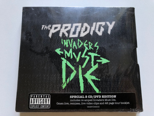 The Prodigy – Invaders Must Die / Special 2CD/DVD Edition. Includes re-amped Invaders Must Die, Omen live, remixes, live video clips and 48 page tour booklet / Take Me To The Hospital 2x Audio CD + DVD CD 2009 / HOSPCD001S