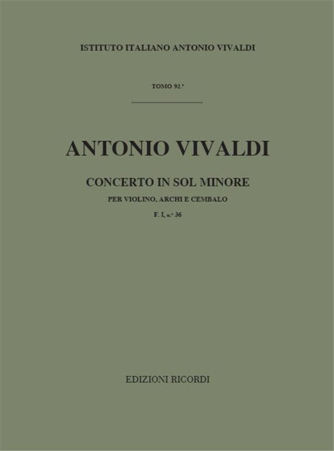 Vivaldi, Antonio: CONC. PER VL., ARCHI E B.C.: IN SOL MIN. RV 330 - F.I/36 / Ricordi / 1984