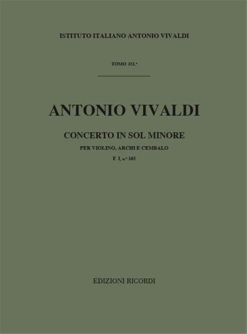 Vivaldi, Antonio: CONC. PER VL., ARCHI E B.C.: IN SOL MIN. RV 319 - F.I/165 / Ricordi / 1984