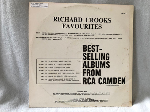 Richard Crooks  – Richard Crooks Favourites  RCA Camden LP VINYL CAL-217