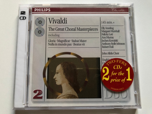 Vivaldi – The Great Choral Masterpieces / Including: Gloria, Magnificat, Stabat Mater, Nulla in mundo pax, Beatus vir / 145 min.+ / Elly Ameling, Margaret Marshall, Felicity Lott, Ann Murray / Philips Classics 2x Audio CD 1998 / 289 462 170-2