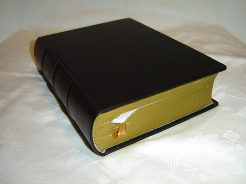 Mongolian Black Genuine Leather Bound Bible with Golden Edges