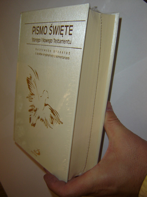 Polish Study Bible White Cover Bird / Pismo Swiete Starego I Nowego Testamentu