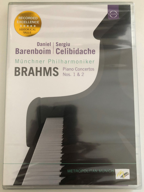 Brahms Piano Concertos 1 & 2  Daniel Barenboim piano  Munchner Philarmoniker  Conductor Sergiu Celibidache  Recorde live at Stadthalle Erlangen, 1991 & Gasteig (Philarmonie, Munchen), 1991  DVD (880242666888)