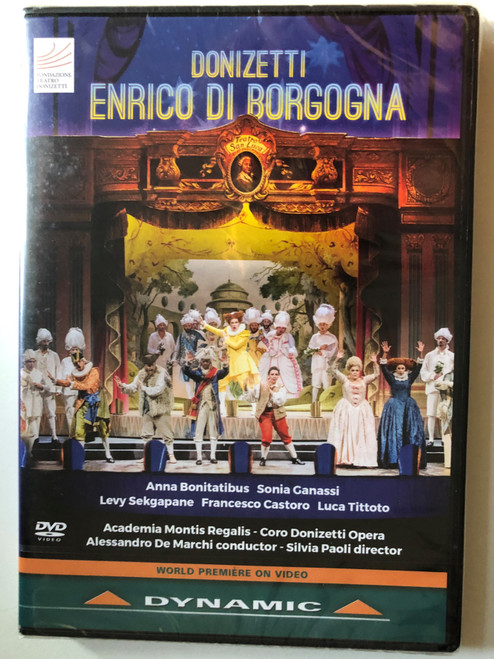 Donizetti Enrico di Borgogna  Melodrama for music - Libretto by Bartolomeo Merelli  Chorus Donizetti Opera Chorus Master Fabio Tartari  Recorded at Donizetti Opera 2018  DVD (8007144378332)