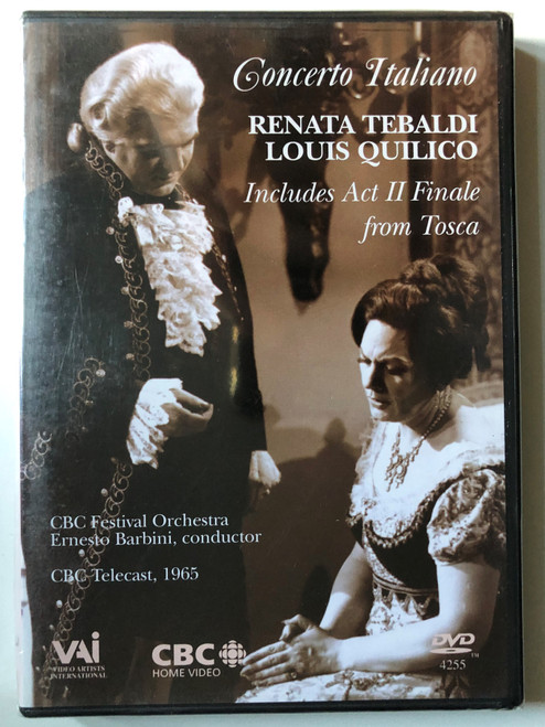 Renata Tebaldi and Louis Quilico: Concerto Italiano / Ernesto Barbini, CBC Festival Orchestra / Ernesto Barbini, conductor / Packaging and Design © 2004 Video Artists International, Inc. / DVD (08994842559)