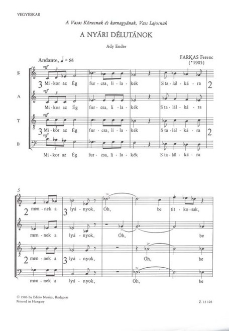 Farkas Ferenc A nyári délutánok  Words by Ady Endre  sheet music (9790080131282)