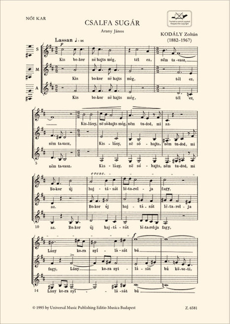 Kodály Zoltán False Spring nőikarra  Words by Arany János  sheet music (9790080065815)