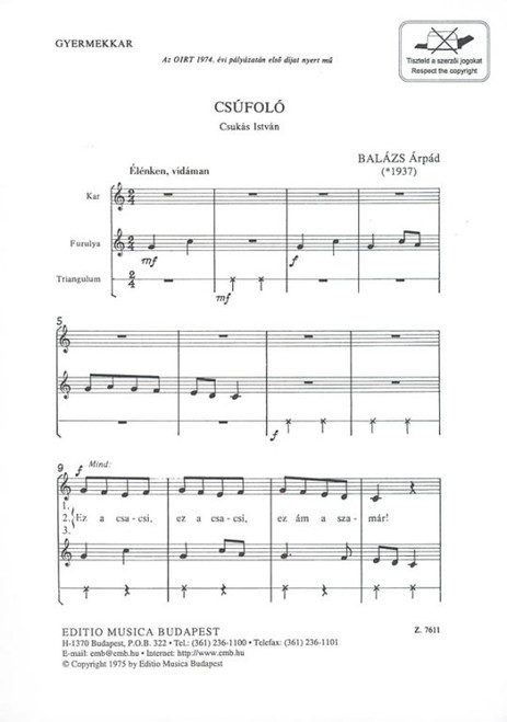 Balázs Árpád Csúfoló  Words by Csukás István  sheet music (9790080076118)