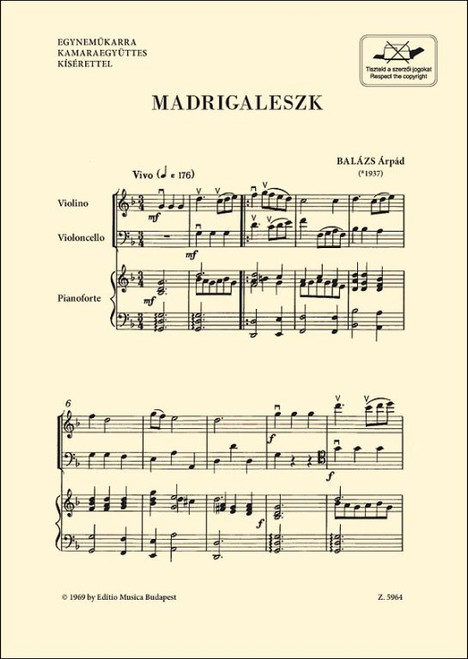Balázs Árpád Madrugalesque  Egyneműkarra kamaraegyüttes kisérettel  sheet music (9790080059647)