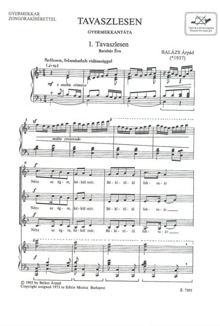 Balázs Árpád Tavaszlesen  Gyermekkantáta  sheet music (9790080073032)