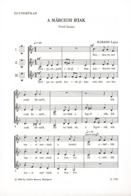 Bárdos Lajos A márciusi ifjak  Words by Petőfi Sándor  sheet music (9790080077252)