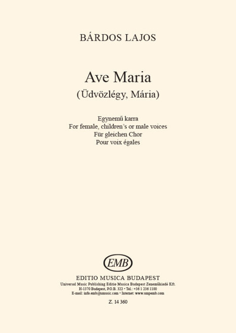 Bárdos Lajos Ave Maria (Üdvözlégy, Mária)  vocalchoral score  sheet music (9790080143605)