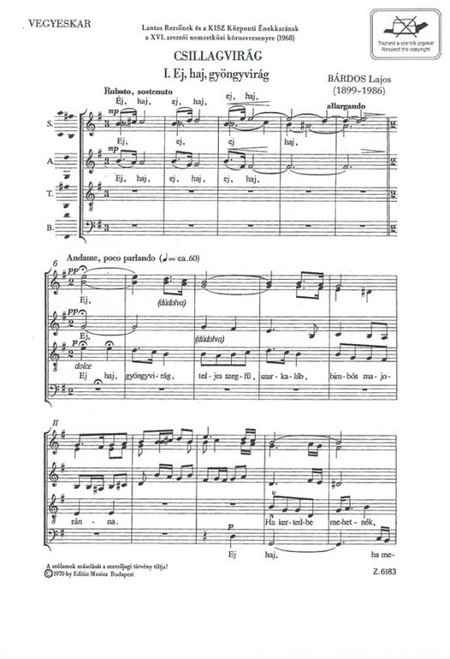  Bárdos Lajos Csillagvirág  sheet music (9790080061831)
