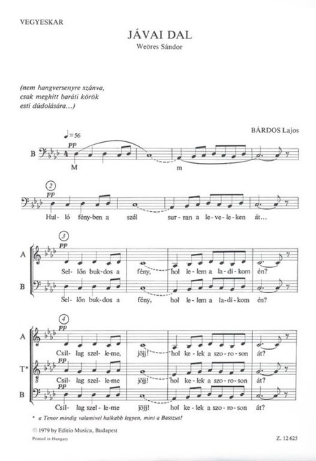 Bárdos Lajos Jávai dal  Words by Weöres Sándor  sheet music (9790080126257)