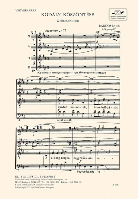 Bárdos Lajos Kodály köszöntése  Words by Weöres Sándor  sheet music (9790080026847) 