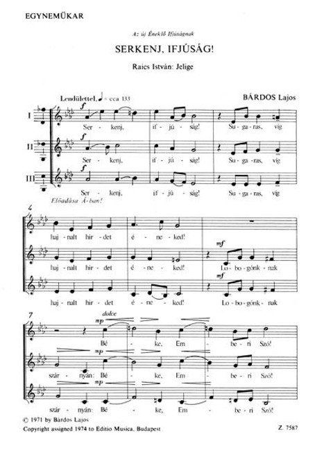 Bárdos Lajos Serkenj, ifjúság!  Words by Raics István  sheet music (9790080075876) 