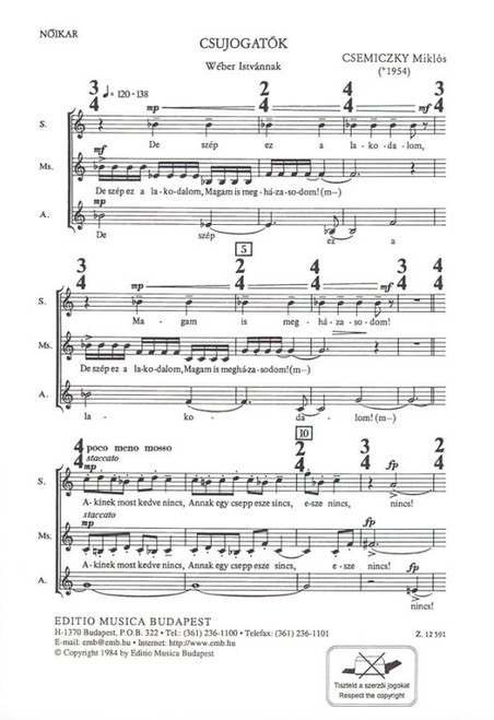 Csemiczky Miklós Csujogatók  női karra  sheet music (9790080125915)