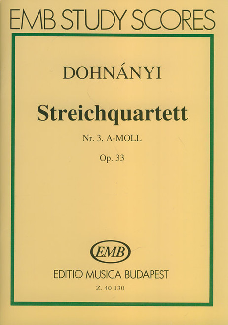 Dohnányi Ernő Streichquartett Nr.3, A-moll  pocket score Op. 33  sheet music (9790080401309)