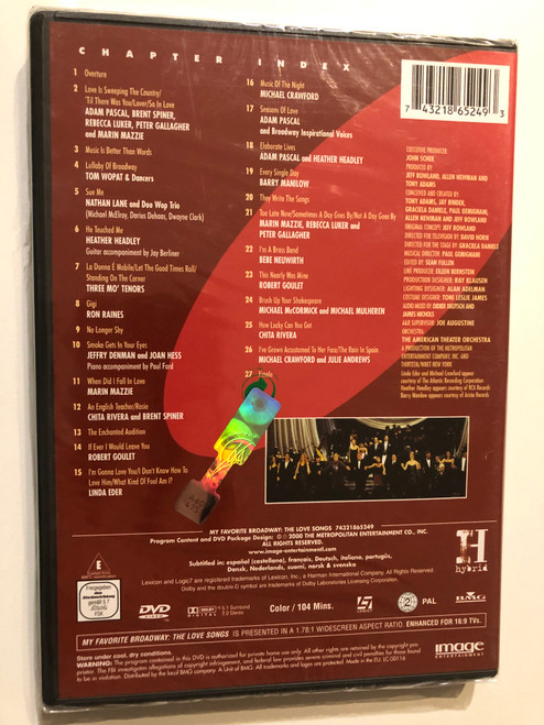 MY FAVORITE BROADWAY - The LOVE SONGS / featuring: Julie Andrews, Michael Crawford, Linda Eder, Peter Gallagher, etc. / DVD Video (743218652493)