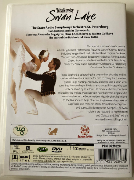 Tchaikovsky - Swan Lake DVD 2006 / The State Radio Symphony Orchestra St. Petersburg / Conductor: Stanislas Gorkovenko / Starring Alexander Bogatyrev, Elena Chenchikova & Tatiana Golikova (8717423028475)