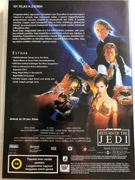 Star Wars Episode VI Return of the Jedi DVD 1983 Star Wars VI A Jedi visszatér / Directed by Richard Marquand / Starring: Mark Hamill, Harrison Ford, Carrie Fisher, Billy Dee Williams, Anthony Daniels, David Prowse 