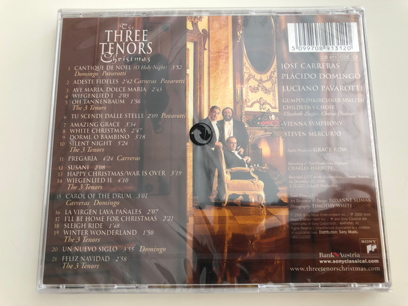 The Three Tenors - Christmas / José Carreras, Plácido Domingo, Luciano Pavarotti / Vienna Symphony / Conducted by Steven Mercurio / Audio CD 2000 / Sony Music CB 811 (5099708913120)