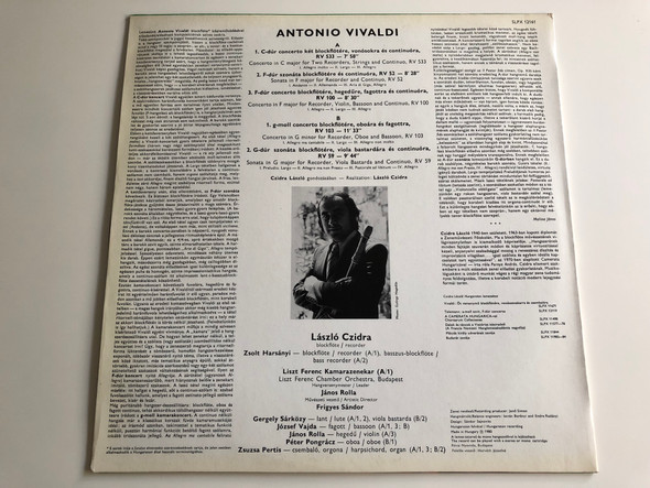 Antonio Vivaldi - Three Concerti Two Sonatas / László Czidra / Liszt Ferenc Chamber Orchestra Budapest / János Rolla / HUNGAROTON LP STEREO / SLPX 12161